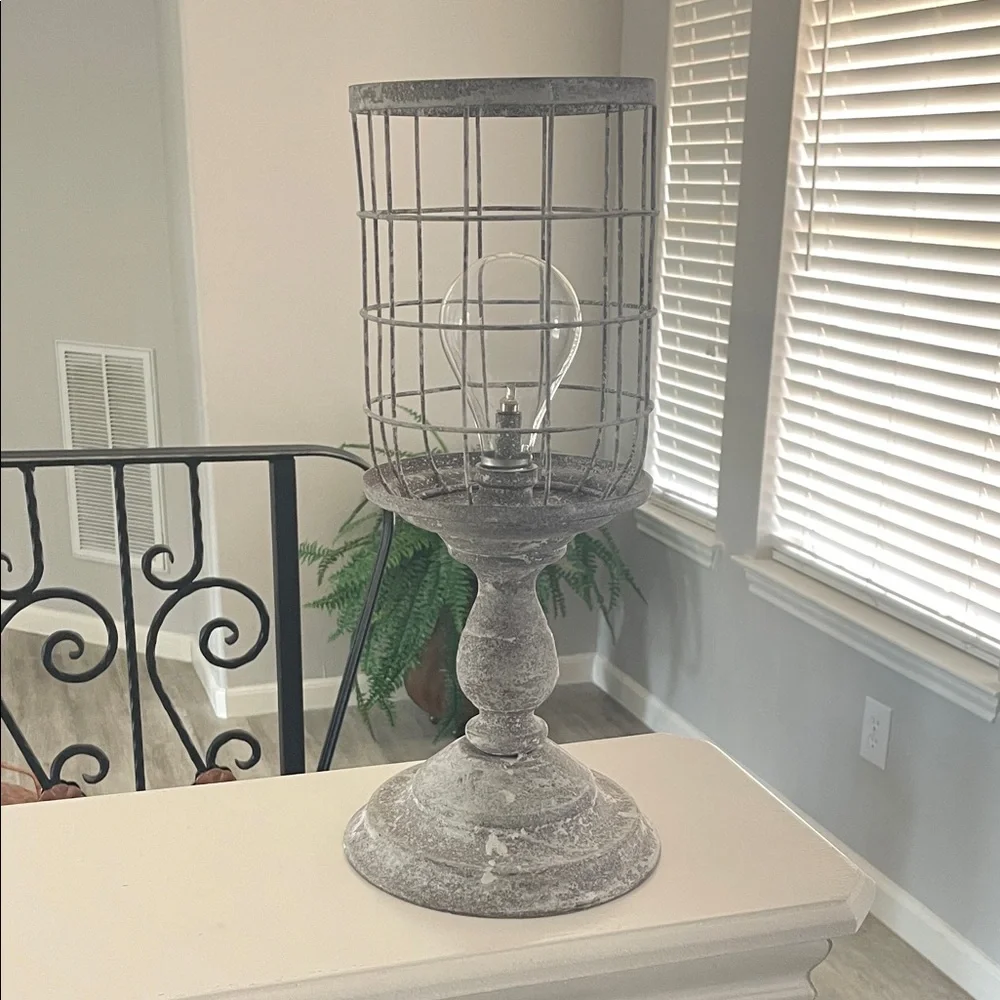 Farmhouse Rustic Gray Cage Lamp